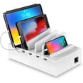 thumbnail image 1 of Bamboo Charging Station for Multiple Devices (White) Wood Device Organizer, Desk Docking Stand for Cell-Phone Charger, Compatible with Apple, Android, iPad, iPhone, Tablet, Laptop, 1 of 5
