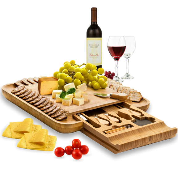 Charcuterie Boards Gift Set - Large Bamboo Cheese Board for Serving, Entertaining, Cheese Platter for Kitchen, House Warming Gifts New Home, Wedding, Bridal Shower, Birthday Gifts for Wome