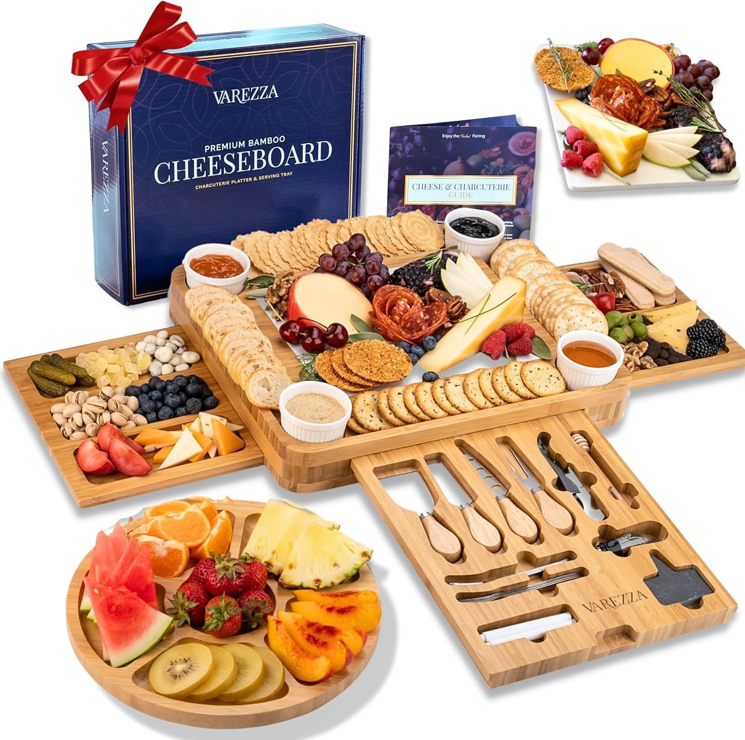 Bamboo Cheese Board and Knife Set. Extra Large Charcuterie Board Set ...