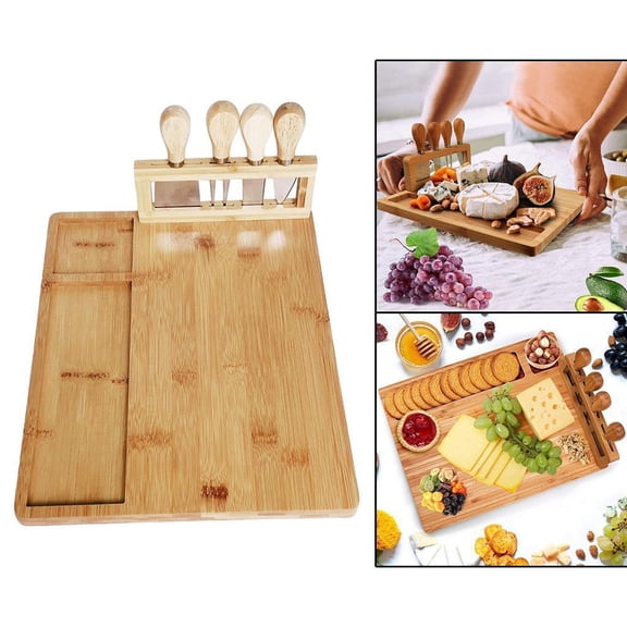 Bamboo Cheese Board Set, Platter Serving Meat Board Christmas Wedding Birthday Anniversary Party Serving Tray