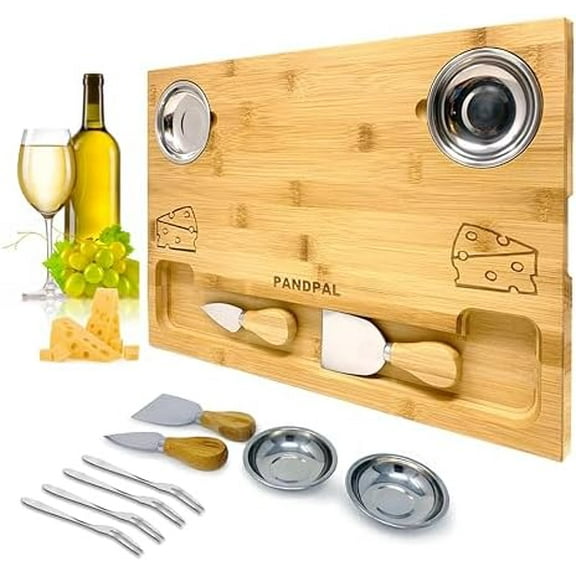 Bamboo Cheese Board with Knives & Bowls - Extra Large Wooden Cutting Board Platter for Wine & Charcuterie$$Home Decor, Kitchen, & Other