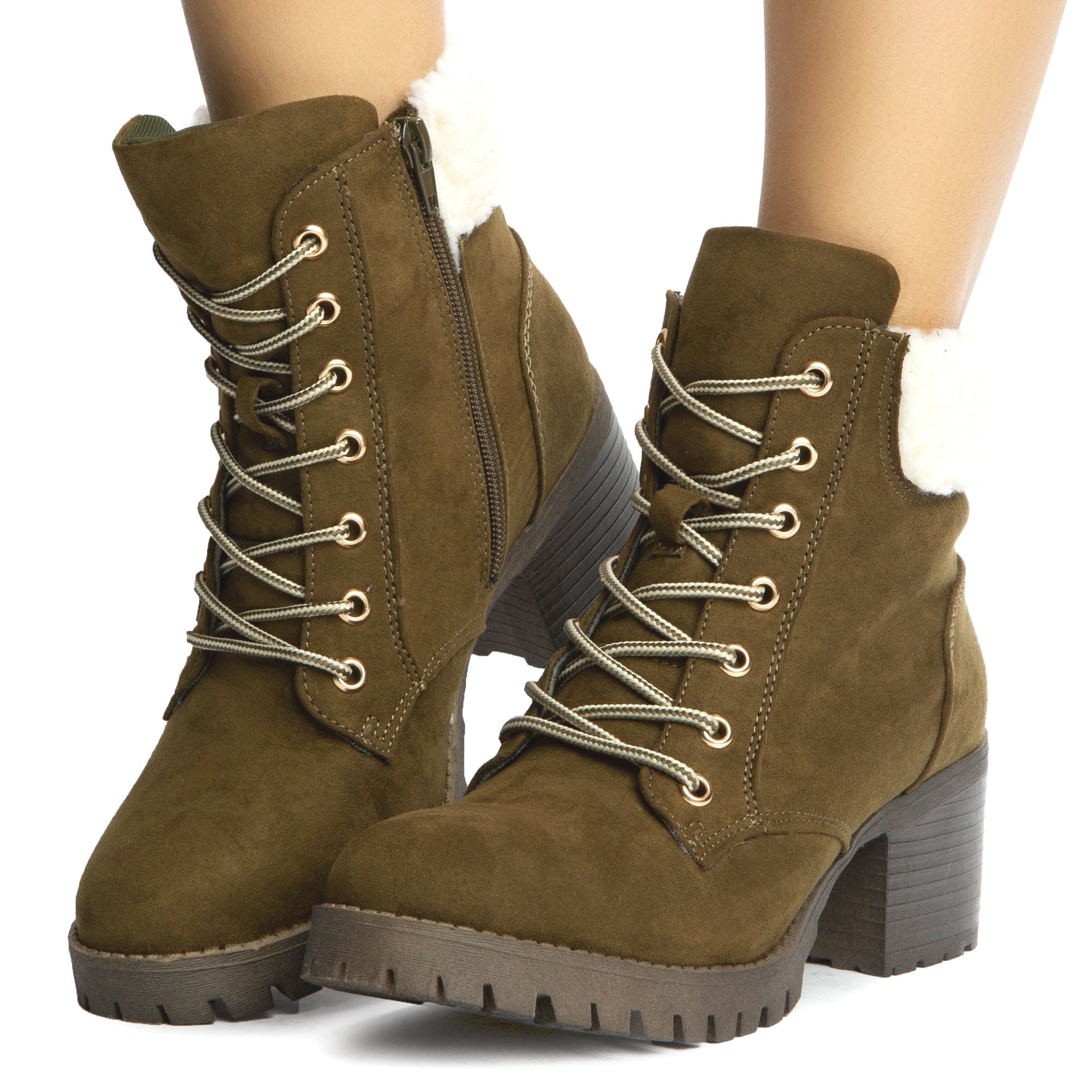 Bamboo Chief-19 Mucker Combat Boots with Shearling Women's Faux Fur ...