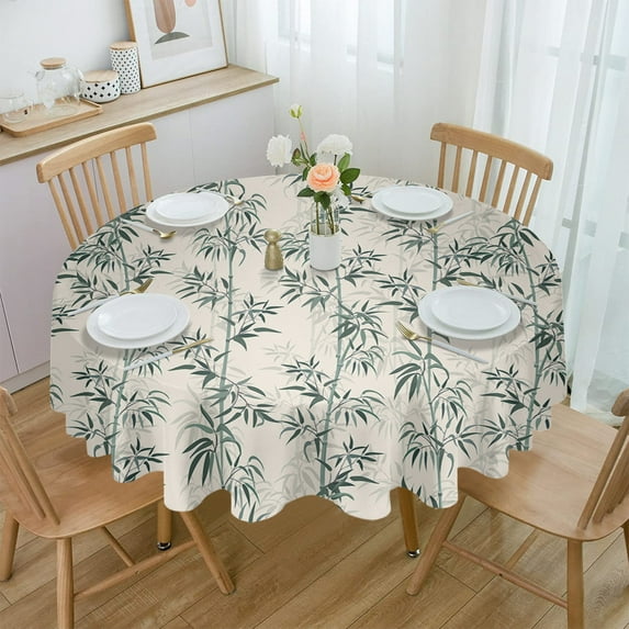 Bamboo Chinese Style Minimalist Waterproof Tablecloth Table Decoration Round Table Cover for Kitchen Wedding Home Dining Room
