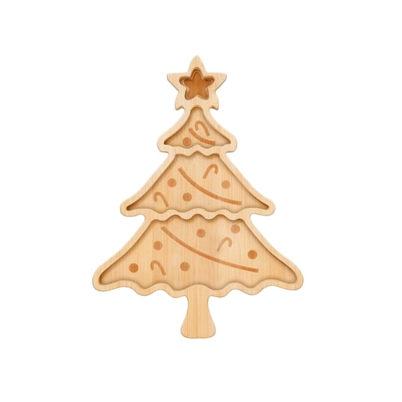 Bamboo Christmas Tree Shaped Serving Tray Holiday Party Platter Wooden Snack Plate for Festive Entertaining and Decoration