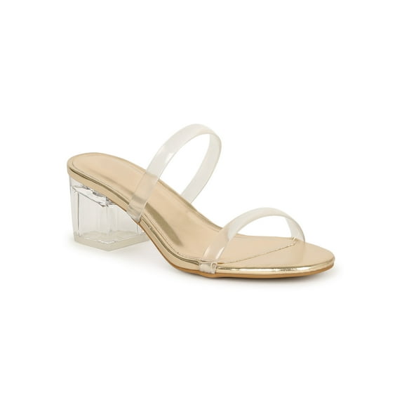 Bamboo Clear Double Strap Open Toe Block Heel 20082