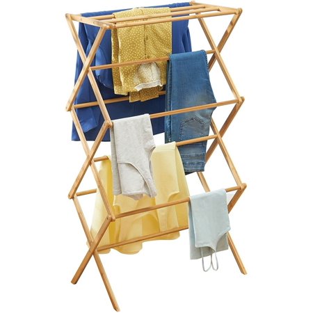 Bamboo Clothes Drying Rack - Collapsible, Foldable Wooden Laundry Drying Rack - Compact and Portable Indoor or Outdoor Air Dry Rack for Clothes and Delicates - Echo Collection - Natural