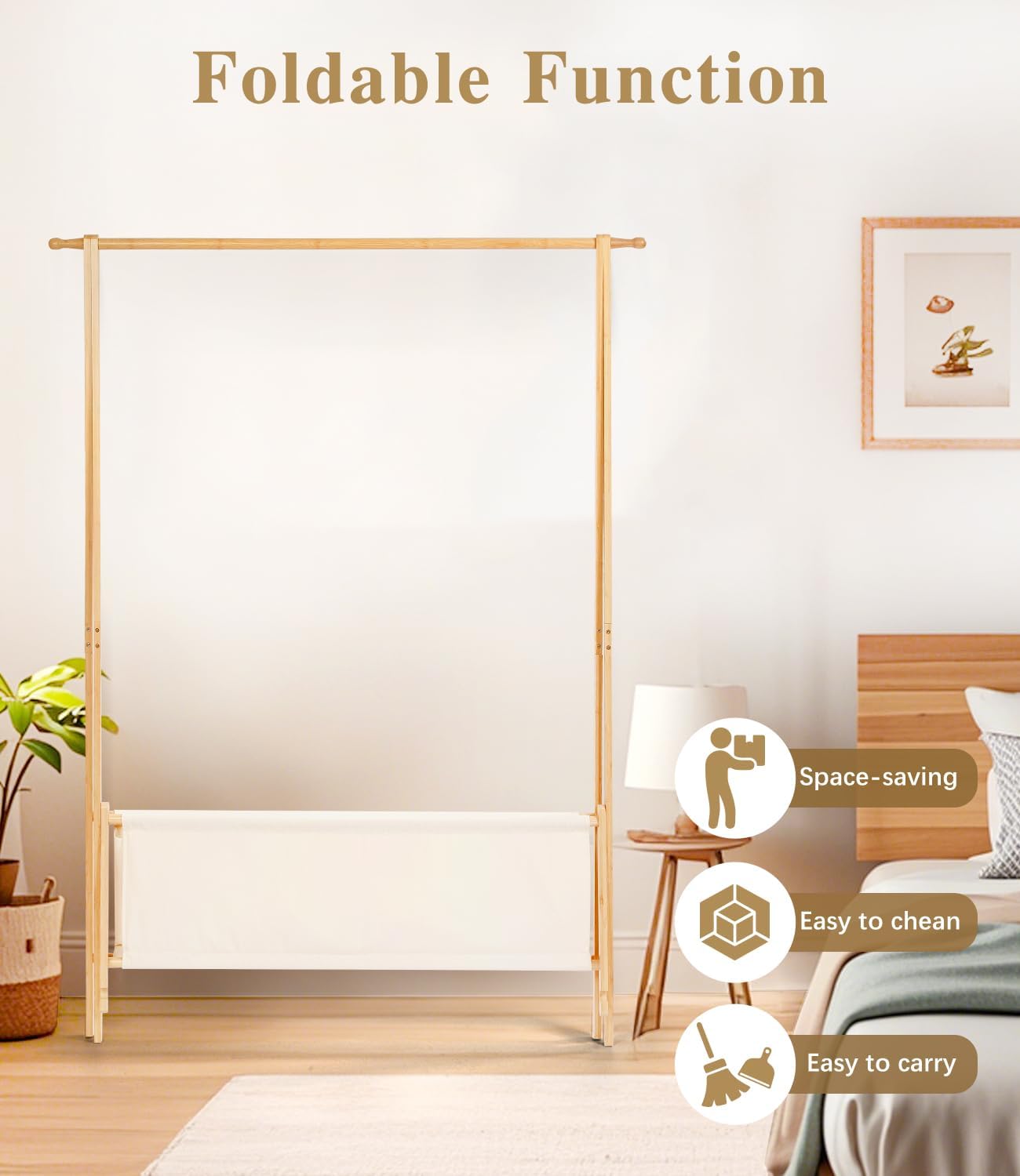 Bamboo Clothes Rack with Storage Box – Large Portable Foldable Garment ...