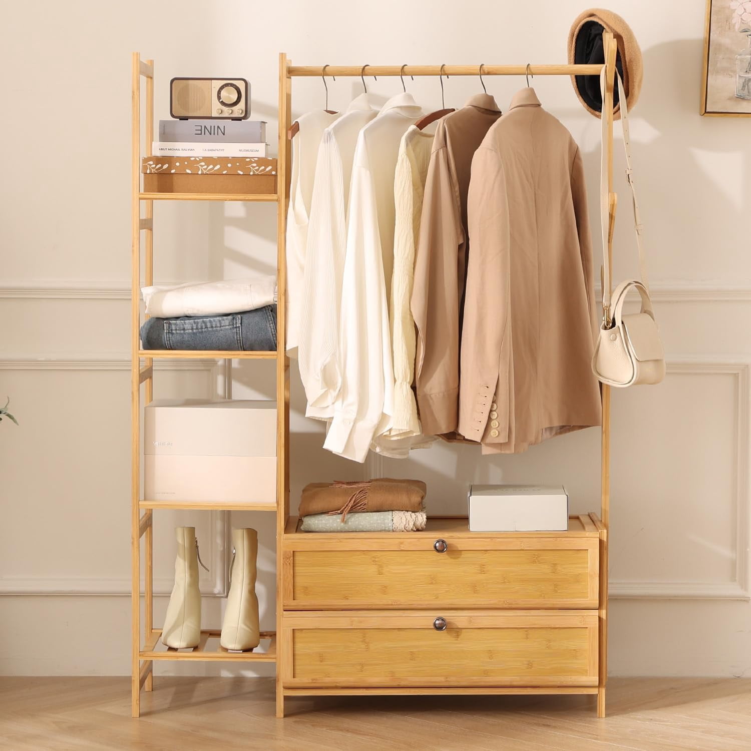 Bamboo Clothing Rack with Drawers- Heavy Duty Clothes Racks with ...