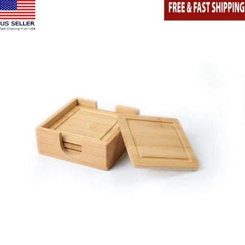 Bamboo Coaster Set 4 Pack Cork Base Moisture Protection Scratch Shield Square Us