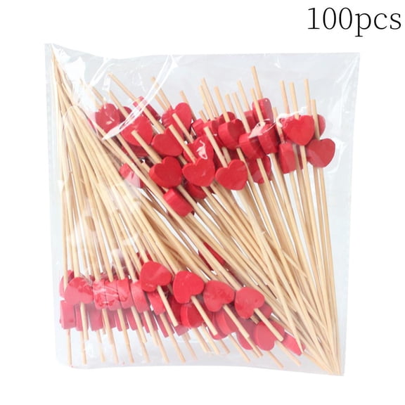 Bamboo Cocktail Sticks With Heart Design For Food And Parties 100 Count
