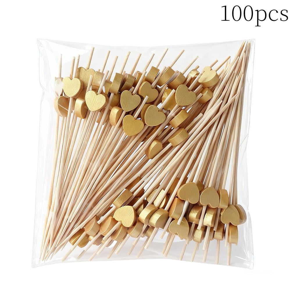 Bamboo Cocktail Sticks With Heart Design For Food And Parties 100 Count ...