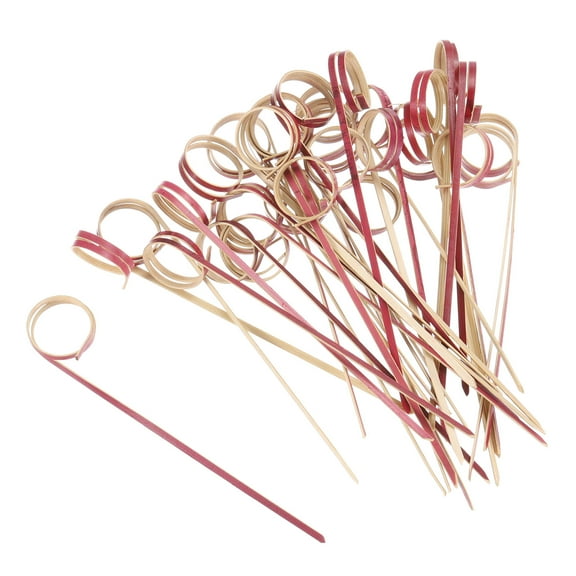 Bamboo Cocktail Toothpicks Looped Ring Drink Picks Skewer 100Pack, Red