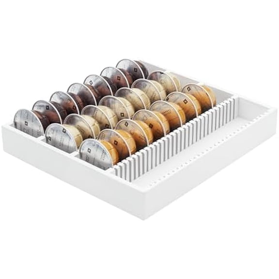 Bamboo Coffee Capsule Storage Drawer Tray, Bamboo Drawer Insert Organizer Holds Coffee Pods, Compatible with Vertuoline Capsules, Suitable for Kitchen, Home, Office,White