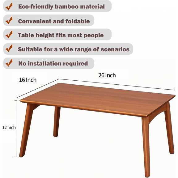 Bamboo Coffee Table Foldable Japanese Floor Desk No Assembly 26x16x12in Portable Low Tea Table for Bedroom Living Room Dining Working Studying Relaxing Walnut Large
