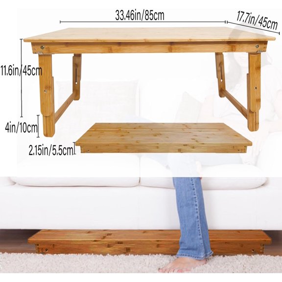 Bamboo Coffee Table Foldable, Low Floor Dining Table Collapsible Oriental Folding Table for Living Room Small Spaces Picnic Ground Portable Table, Floor Desk for Adults