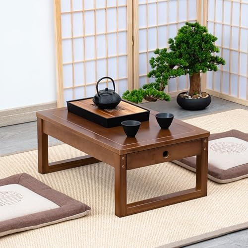 Bamboo Coffee Table for Sitting on The Floor,Small Floor Table with Drawer,Low Tea Table for Living Room Bedroom$$Furniture