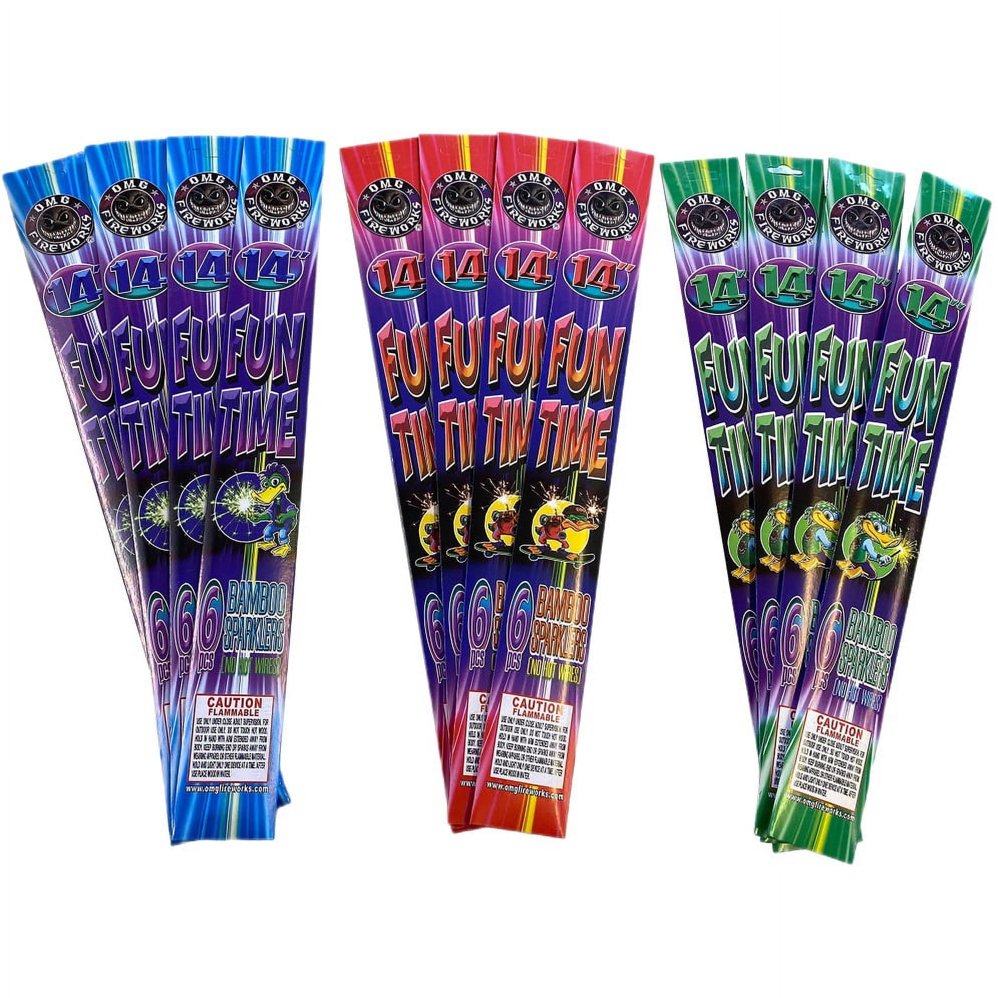 Bamboo Color Sparklers 14" 72ct OMG Fun Time Firequackers
