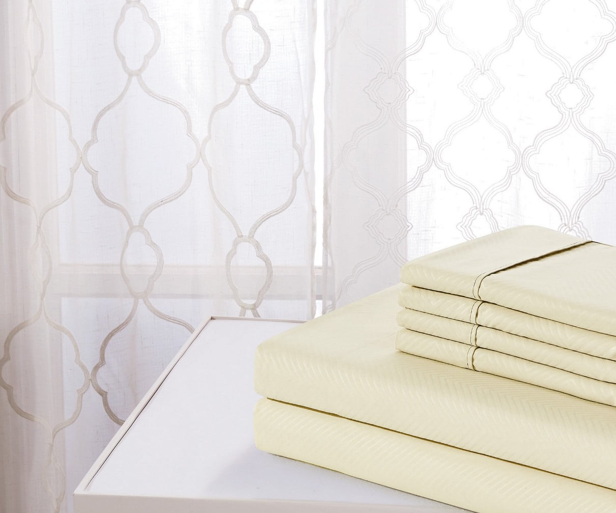 Ivory Chevron Embossed Bamboo and Microfiber Full Sheet Set