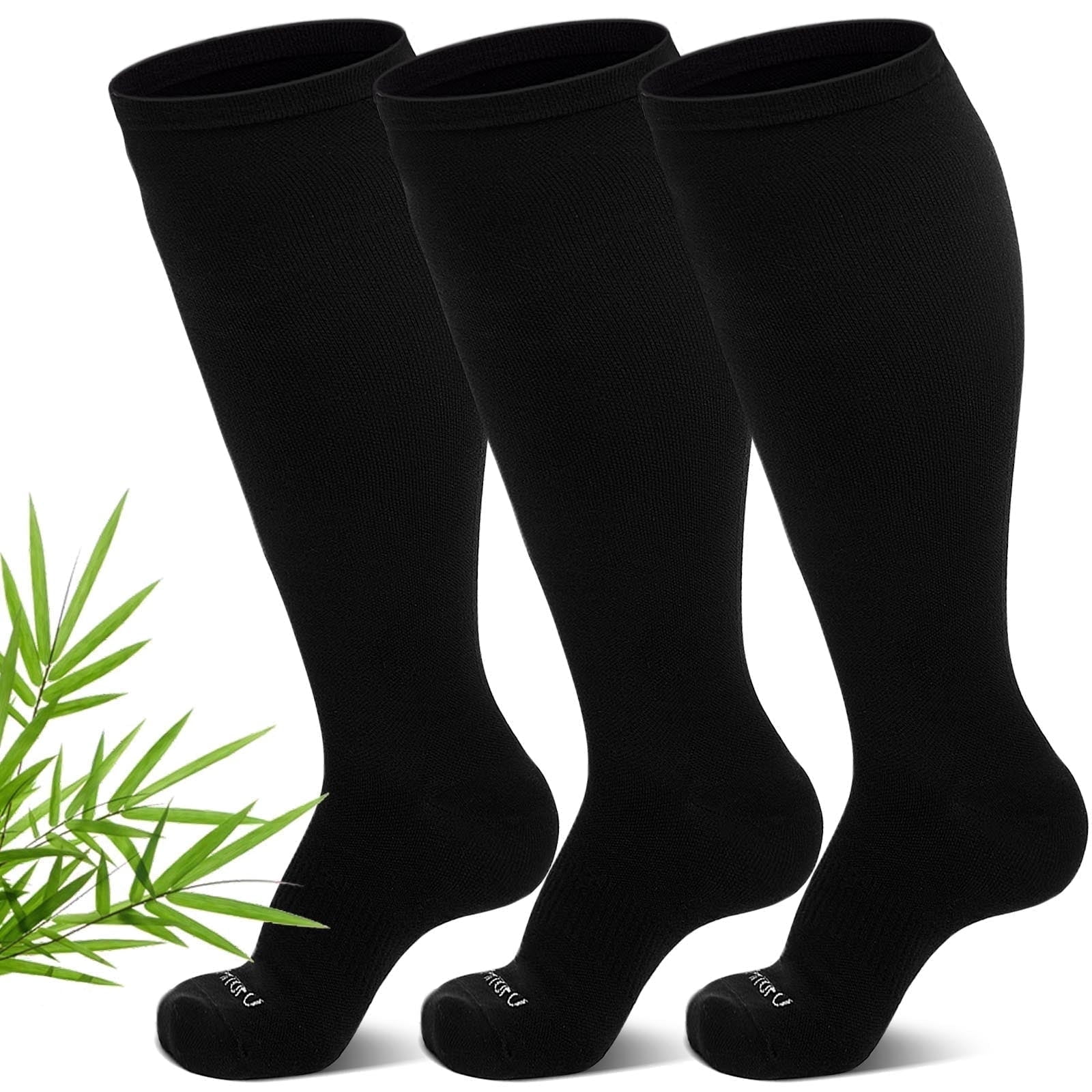 AMITOFO Bamboo Wide Calf Compression Socks for Women Men Knee-High