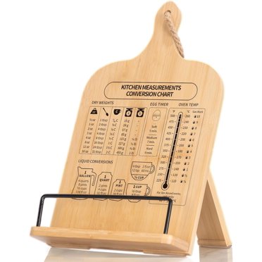 Bamboo Cookbook Stand With Conversion Chart - Adjustable Recipe Holder For Kitchen Counter & IPad