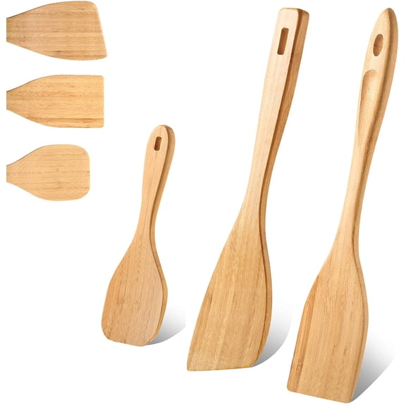 Bamboo Cooking Spatula Paddle Set Wood Turner Wok Spoon Heat Resistant Nonstick Kitchen Utensil 3 Pieces