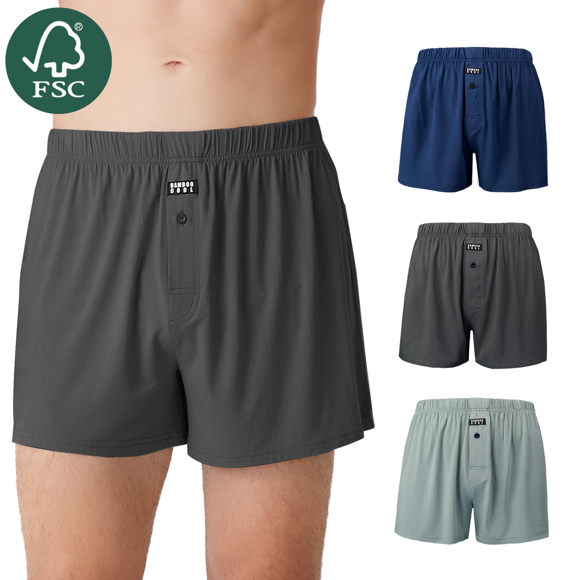 Bamboo Cool Men's Woven Boxers,3 Pack Bamboo Boxers Underwear,Loose