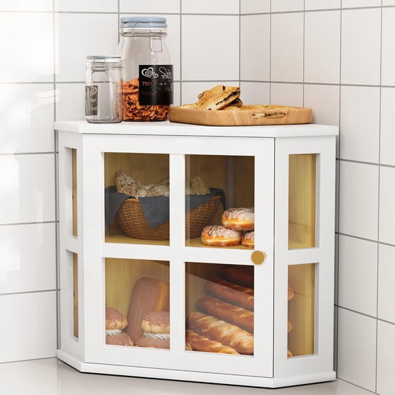 Bamboo Corner Bread Box for Kitchen Countertop, 2 Tier Bread Storage for Homemade Bread with Acrylic Door, Large Kitchen Counter Storage Bread Bin