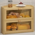 thumbnail image 1 of Black Corner Bread Box Large Bamboo Wooden Kitchen Countertop Storage Container with Window Bread Holder Farmhouse Style, 1 of 14