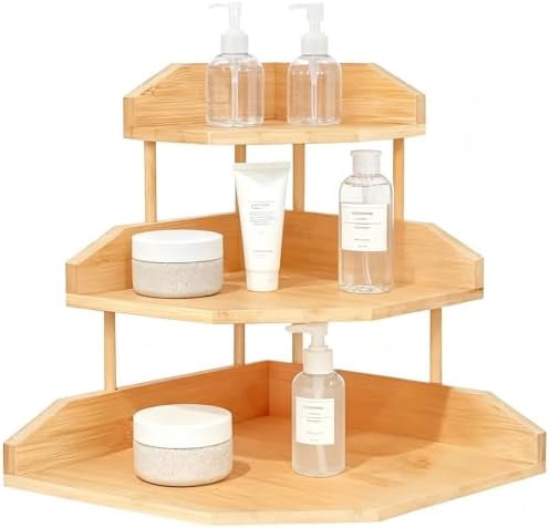 Bamboo Corner Desk Organizer Shelf, 3-Tier Triangle Storage Rack for ...