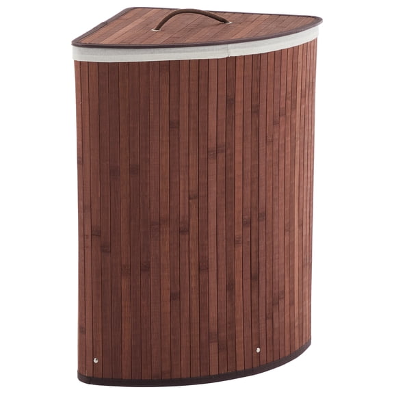Bamboo Corner Laundry Hamper, 58L Space-Saving Laundry Basket with Removable Washable Liner, Collapsible Clothes Hamper Organizer for Bedroom and Bathroom, Farmhouse Natural