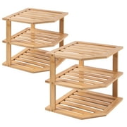 Bamboo Corner Shelf2 Pack,3 Tier Plate Organizer for Cabinet and Countertop,Pantry Dish and Spice Rack for Kitchen