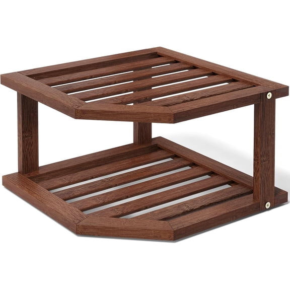 Bamboo Corner Shelf,2 Tier Plate Organizer for Cabinet and Countertop,Pantry Dish and Spice Rack for Kitchen(Brown)