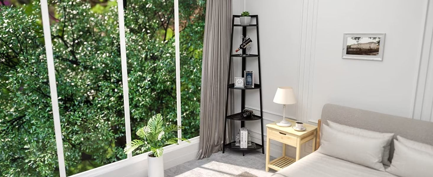 Bamboo Corner Shelf 5 Tier 70 Inch Tall Skinny Corner Storage Shelf