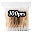 thumbnail image 1 of Bamboo Cotton Swabs -100 COUNT - Biodegradable Eco-Friendly Natural Cotton Buds for Ears, Hygiene, Beauty Care - Round Tips & Thick Cotton & Sturdy Bamboo Stick, 1 of 3