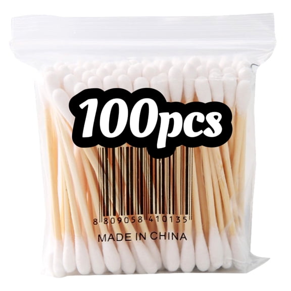 Bamboo Cotton Swabs -100 COUNT - Biodegradable Eco-Friendly Natural Cotton Buds for Ears, Hygiene, Beauty Care - Round Tips & Thick Cotton & Sturdy Bamboo Stick
