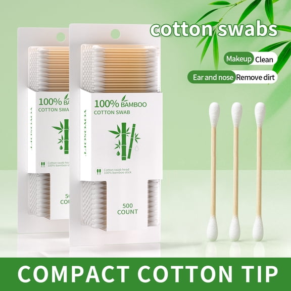 Bamboo Cotton Swabs 500 Count, Double Round Tips, Natural Wooden Sticks, Multipurpose Cleaning Swabs