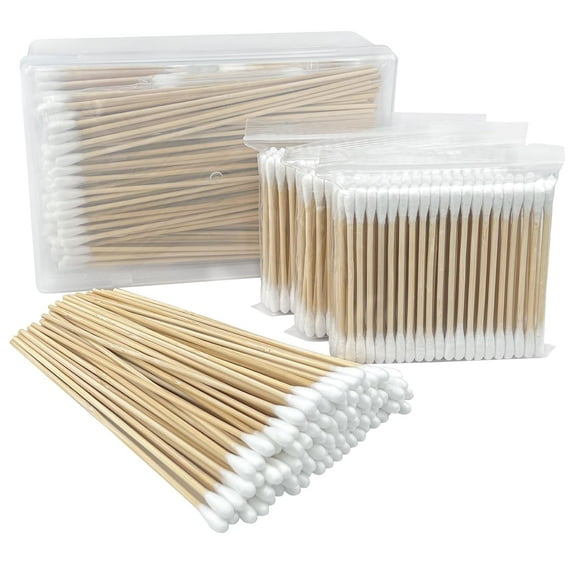 Bamboo Cotton Swabs Set - 400 ct with 300 Double-Tipped 3-Inch and 100 Long 6-Inch Swabs - Biodegradable and Organic with Storage Case for Makeup, Pet Care, and Cleaning