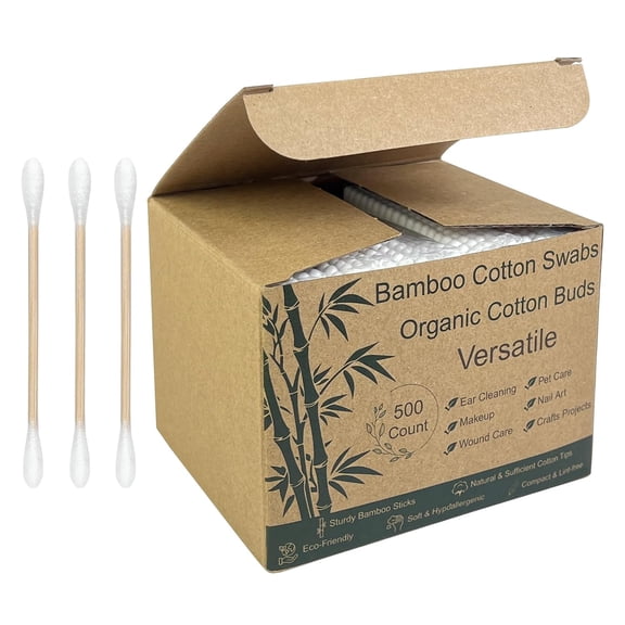 Bamboo Cotton Swabs - Sturdy Bamboo Core, Soft Cotton Tips - Disposable Swabs for Beauty, Makeup, Skincare, Electronics Cleaning, Personal Care and Pet Care - Recyclable Paper Packaging (500 ct)