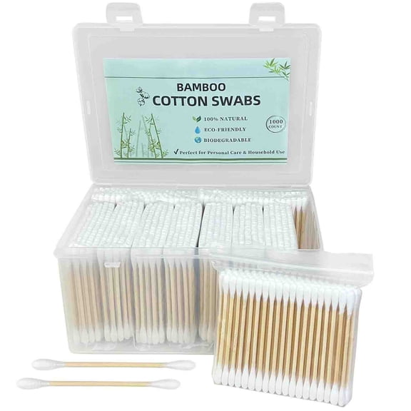 Bamboo Cotton Swabs in Storage Box, Double-Tipped Organic Cotton Buds with Durable Bamboo Sticks, for Makeup, Cleaning, Crafts