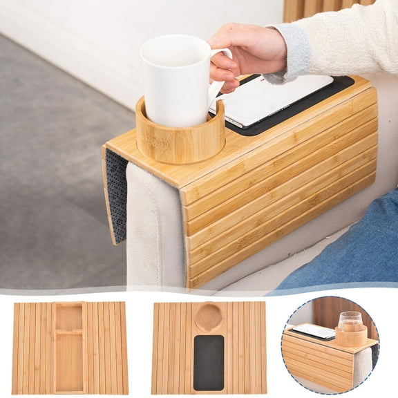 Bamboo Couch Cup Holder,2025 New Couch Hacks,Bamboo Sofa Arm Tray Couch Cup Holder Armrest Table,Bamboo Couch Cup Holder Tray,Foldable Bamboo Tray For Couch,Couch Organizer Caddy Armrest Tray