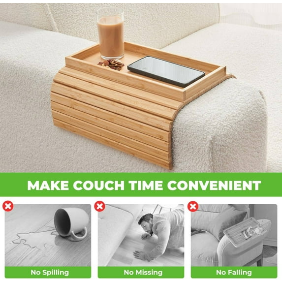 Bamboo Couch Cup Holder Arm Tray for Snack and Phone