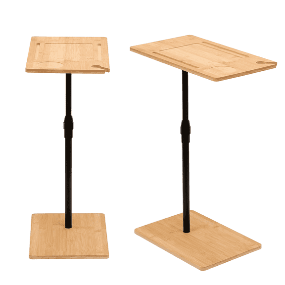 Bamboo Couch Tray Table Adjustable C-Shaped End Table with Slots 2 Tier Sofa Side Table for Living Room & Bedroom (Rectangle + Rectangle)
