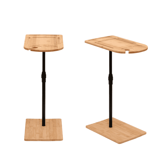 YIQMI C-Shaped Side Table Height Adjustable – Bamboo Top with 360° Rotating Tray & Lower Shelf for Living Room, Bedroom, Office