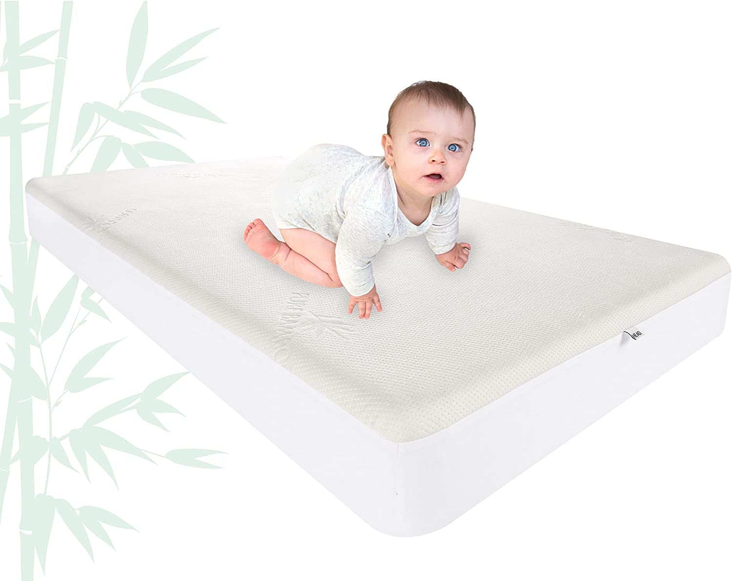 Bamboo Crib Mattress Protector, Waterproof - Breathable, Noiseless Mattress Cover Pad Protects Against Moisture & Stains - Fits 52x28x6 inch Mattress
