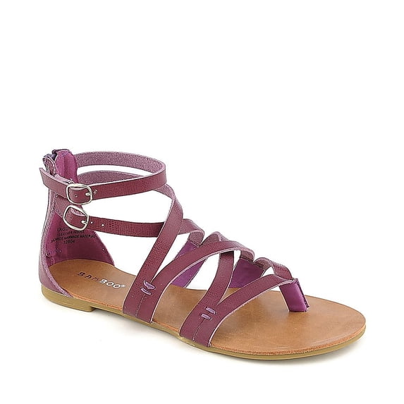Bamboo Criss Cross Ankle Strap Back Zipper Flat Sandals