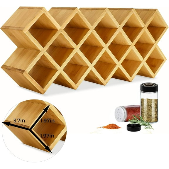 Bamboo Criss Cross Spice Rack Organizer for Cabinet, Wood Seasoning Rack Spice Holder, 18-Jar Spice Rack Tower Spice Storage for Kitchen Countertop Drawer-Jars Not Included