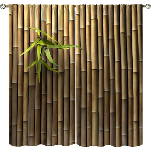 Bamboo Curtain Zen Japanese Nature Bamboo Print Window Drapes for