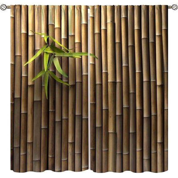 Bamboo Curtain Zen Japanese Nature Bamboo Print Window Drapes for Bedroom Living Room Kitchen,Darkening Thermal Insulated Curtain for Home Decor,2 Panel Set,42x54 Inch