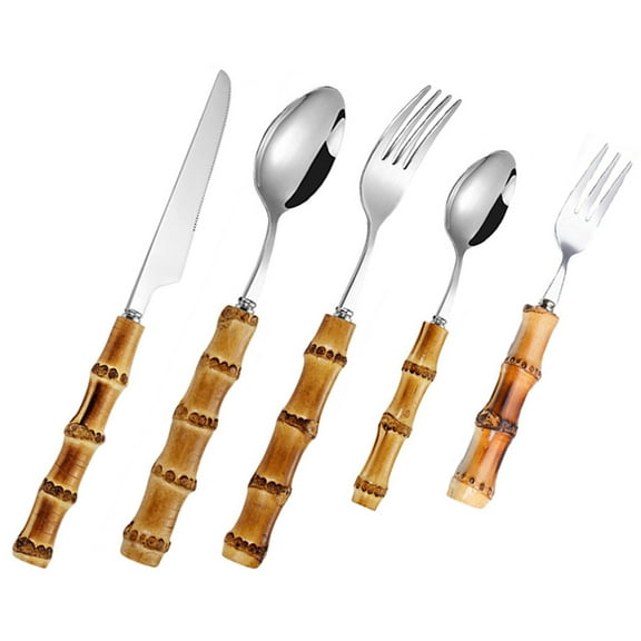 Bamboo Cutlery Set Flatware Western Dinnerware Kitchen Supplies Metal Forks Unique Silverware Fork Cutter Spoon
