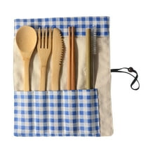Bamboo Cutlery Travel Set with Portable Case, Eco-Friendly Reusable Utensils Include Fork, Spoon, Knife, Chopsticks, Straw, And Brush, Ideal for Camping, Picnic, , 1X Canvas Bag Cutlery 6-Piece Set